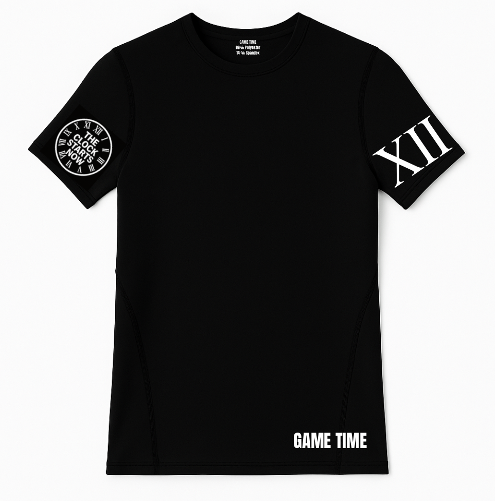 GAME TIME "THE CLOCK STARTS NOW" COMPRESSION SHIRT – BLACK